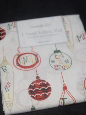 Colorful Holiday Ornament Print Fabric – 1 Yard Precut 100% Cotton